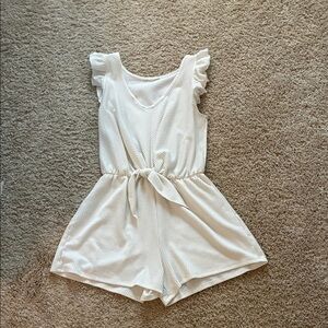 Elegant Cream Ruffle Sleeve Romper